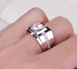 Bague de fiançailles en or 18 carats avec pierres de moissanite incrustées de diamants, bague en moissanite pour homme - Product Image 3