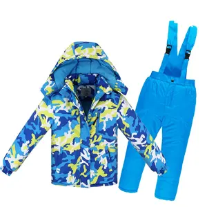 Erkek Kamuflaj Kış Ceket ve Kar Pantolon Çocuk Kayak Takım elbise Açık Kayak Termal Giyim