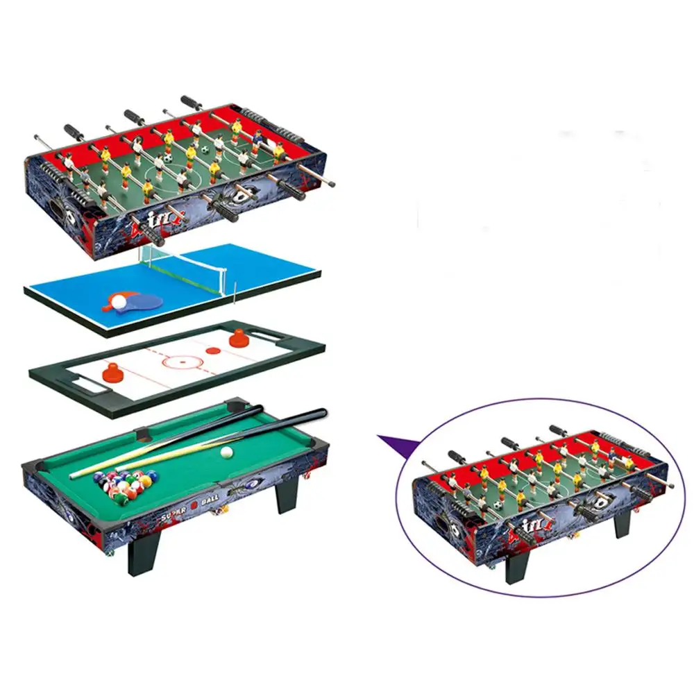 Foldable 4で1 Multi Game Table Kids Play Indoor Table 4 Different Game Pool Ball Soccer Table Tennis Airホッケー