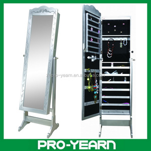 ตู้เก็บเครื่องประดับไม้แบบตั้งพื้นพร้อมกระจกยาวและกุญแจล็อค - Product Image 4