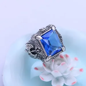 SJXH3606 Wholesale Axe Figure Turkish Jewelry Blue Stone Designs 925 Sterling Silver Men Rings