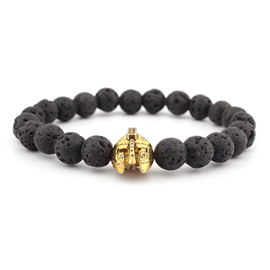 Oro antiguo Caballero romano espartano Guerrero gladiador pulsera hombres negro mate casco de lava piedra Dubai joyas de oro pul - Product Image 2