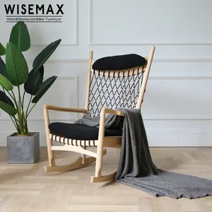 Estilo Europeo cómodo relajarse de madera de un solo asiento swing reclinable mecedora Silla de salón con cojín de tela