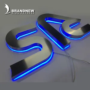 Manufacturer custom brushed surface effect 304 stainless steel led backlit logo