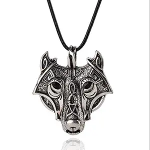 Liontin Aksesori Hiphop Promosi Kalung Serigala Viking Logam Panas Setiap Kalung Serigala Pada Tas Opp 20 Buah Kalung Aloi Serigala