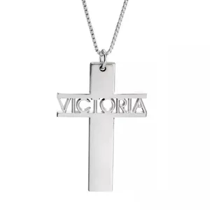 925 Sterling Silver German Fashion Simple Religious Cross Pendant Name Necklace For Women