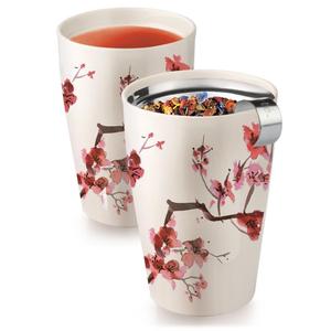 Taza de cerámica taza de té de cerámica taza de elaboración de té con infusor cesta y tapa para fisgazar, fabricante de té de hojas sueltas, flores de cerezo - Product Image 3