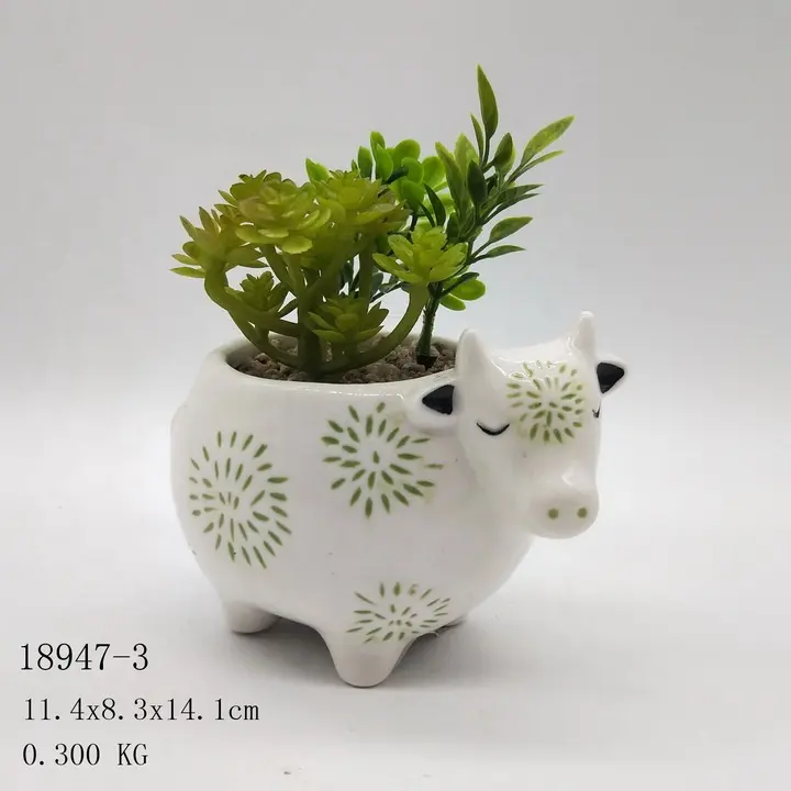 GeLive Etli Bitkiler Pot Hayvan Ekici Beyaz Inek Seramik Saksı Ev Dekorasyon Vazo