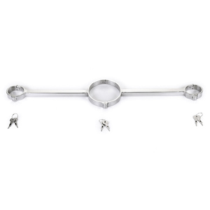 Bondage en métal serrure cou collier menottes en acier inoxydable esclave BDSM contraintes jouets sexuels pour Couples épandeur barre menottes - Product Image 5