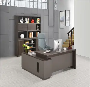 Modern fashion best executive office desk MDF/MFC melamine commercial furniture l shaped black oak wood home desk
