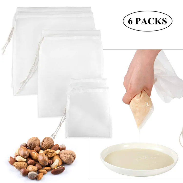 الغذاء الصف 50 ميكرون الجوز الحليب حقيبة غرامة شبكة النايلون القطن مصفاة الفلتر حقيبة عالية الجودة للفواكه و الخضار