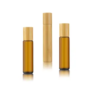 New Products Engraving Logo 100% Organic Bamboo Cosmetic Packaging Beautiful Bamboo Roll On Bottle Empty Glass Tube For Perfume