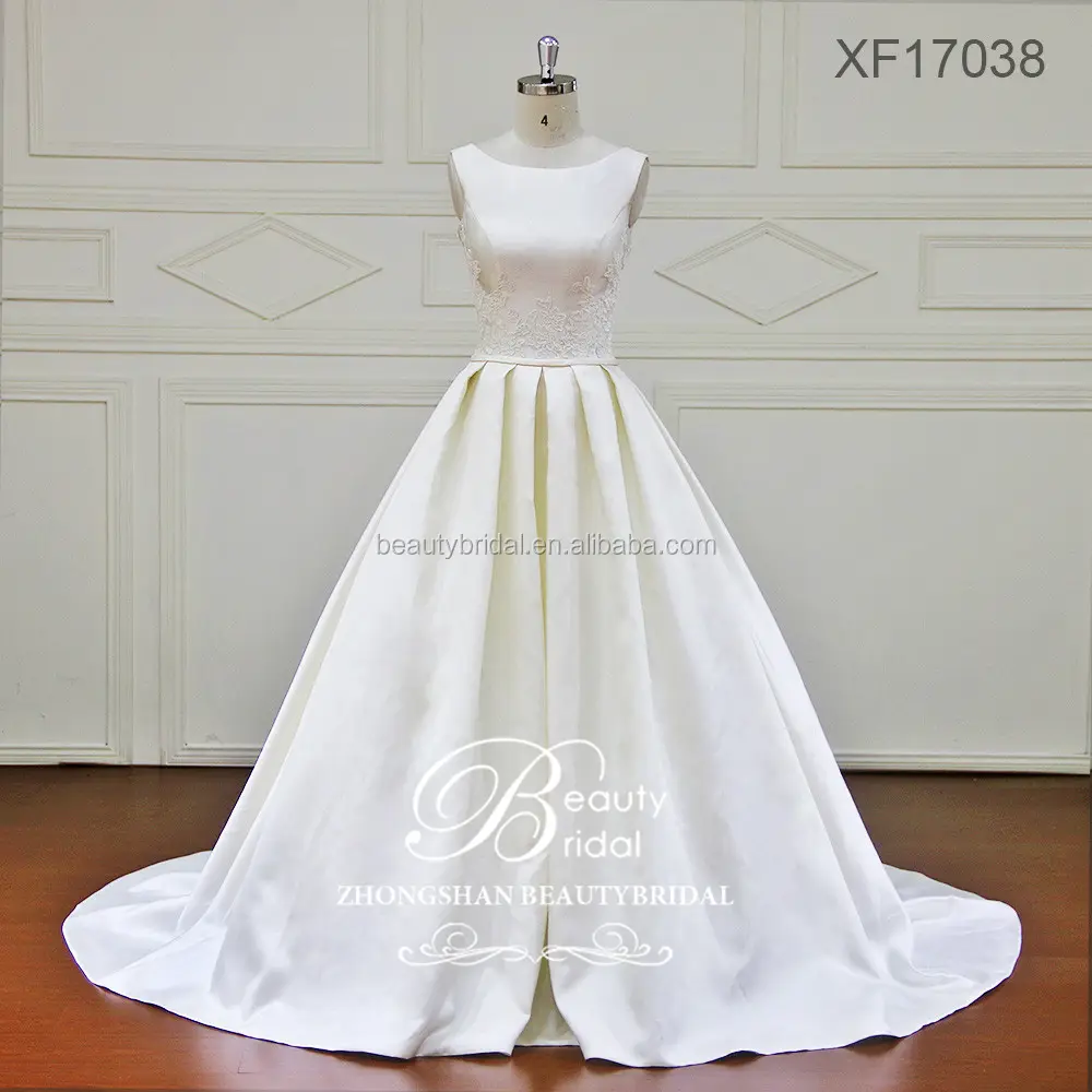 Elegant princess with lace appliques of women wedding dress use high quality mikado fabric bridal dress
