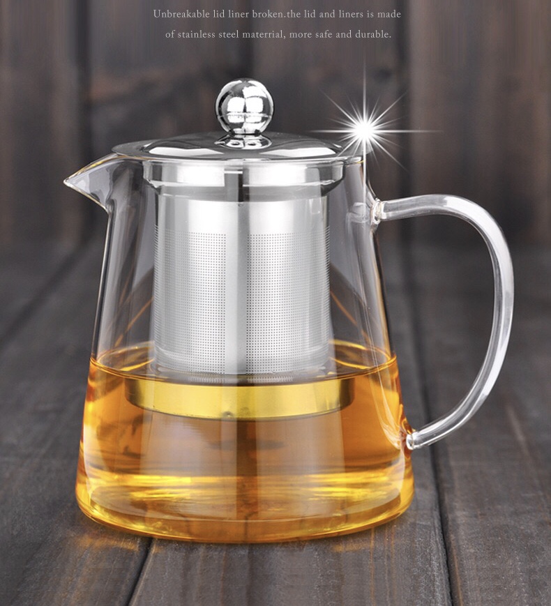 heat resistant clear Borosilicate glass teapot with removable stainless steel infuser