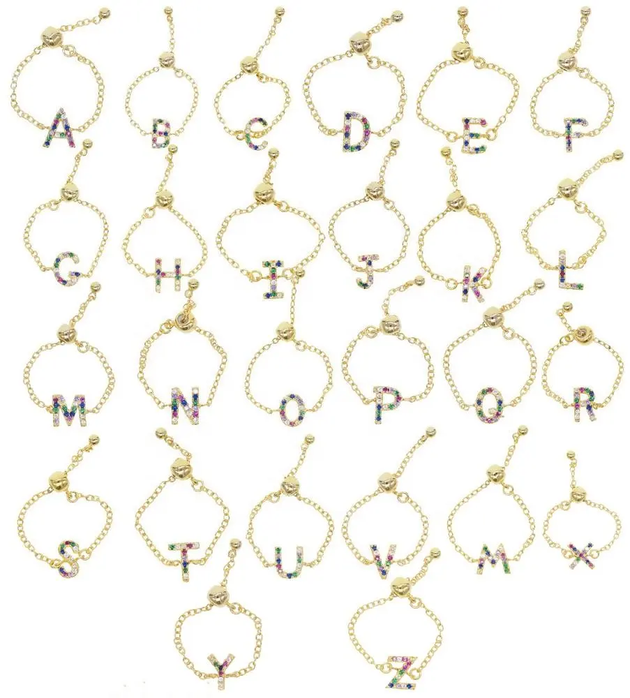 Promozione regolare la fascia della catena nome personalizzato lettera gioielli 26 anello iniziale dell'alfabeto