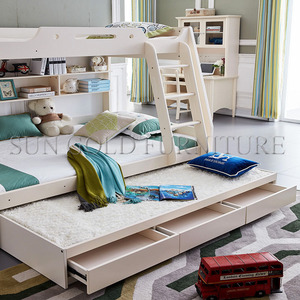 Litera de madera blanca moderna para niños, Popular, con almacenamiento/escalera