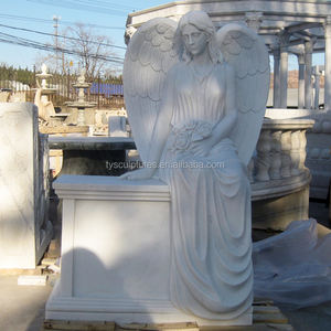 Marmo bianco <span class=keywords><strong>mourning</strong></span> ragazza angelo scultura statua di pietra per cimitero - Product Image 2