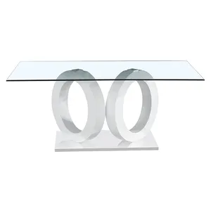 批发钢化玻璃顶部 MDF 框架高光泽餐桌