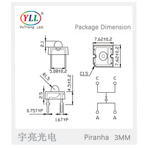 LEDs Piranha F3 de 3mm, 0.04W, Super Flux, Chip EPISTAR, Color Único Rojo/<span class=keywords><strong>Amarillo</strong></span>, para Módulos de Luz, Señales de Giro, Letreros - Product Image 3