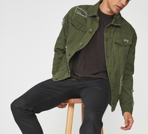 Wholesale High Street Design <strong>Men</strong> Olive <strong>Green</strong> Custom Plain Patch Printed Color <strong>Denim</strong> <strong>Jacket</strong> Bomber <strong>Jackets</strong> for Male - Product Image 4
