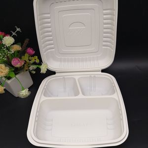 Low cost Food grade biodegradable 9 inch 3 compartment large container corn starch clamshell