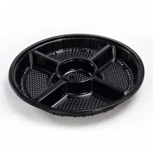 SM1-2102Black de plástico desechable grandes bandejas de comida divididas redondas