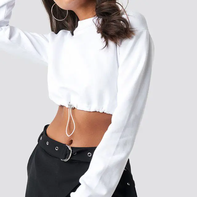 Ladies Sexy T Shirt Blouse Women White Elastic Crop Tops Print 2021 Custom Logo Long Sleeve Cotton Casual Tops for Women Chiffon