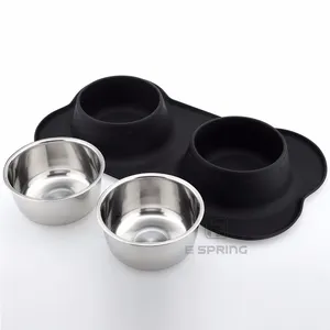 Dog Bowls Stainless Steel Dog Bowl with Non Spill Skid Resistant Silicone Mat