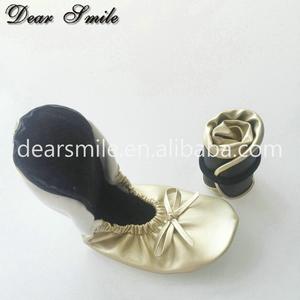 Women Gold Ballet <strong>Flats</strong> <strong>Roll</strong> up Ballerina <strong>Shoes</strong> for <strong>Party</strong> Dance ,promo Gift and Wedding with Bag