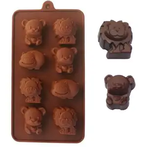 Moldes de silicone para hipopótamo/ursos/leões, moldes de chocolate e doces; cubos de gelo, latas de crianças, moldes de crayon, silicone de grau alimentar, 8 cavidades