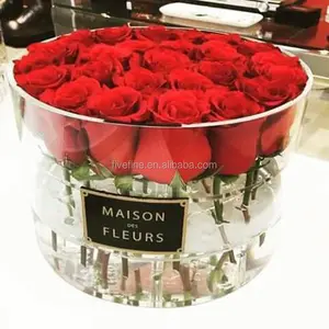 2022 lusso rosa consegna confezione regalo rotonda scatola di fiori in acrilico
