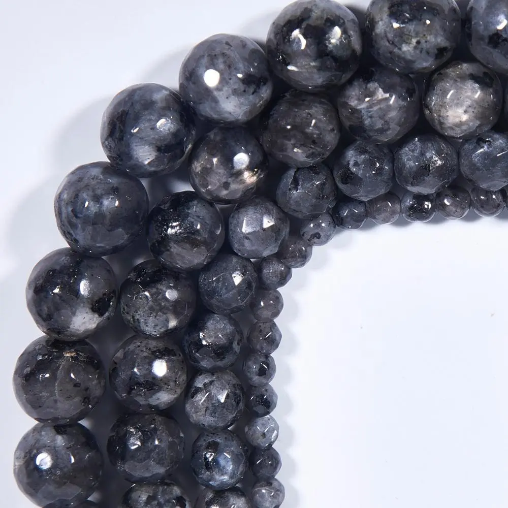 Larvikite-Cuentas facetadas de labradorita negra, para hacer joyas, sueltas, naturales