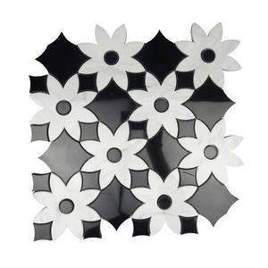 아름다운 흑백 육각형 꽃 워터젯 욕실 모자이크 타일 - Product Image 5