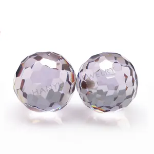 Gemstone Ball with Hole for Necklace Faceted CZ Round White CZ Ball Synthetic diamond