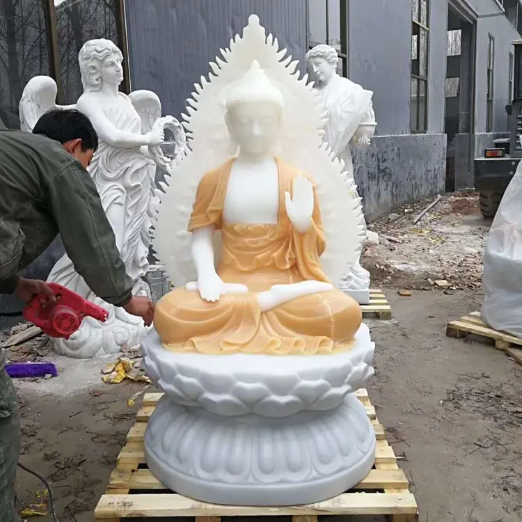 Fabbrica cinese giada intagliato buddha seduto statua in marmo di base