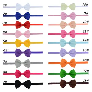 18 colors stock wholesale solid color grosgrain ribbon bow ,children elastic band small hair bow for decoration