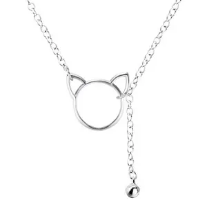 Korean Japan silver adorn simple cute cat necklace pendant chain