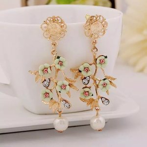 18 K oro colorida resina cristal colgante pendiente árbol flor rosa perla <span class=keywords><strong>de</strong></span> <span class=keywords><strong>agua</strong></span> dulce del perno prisionero - Product Image 2