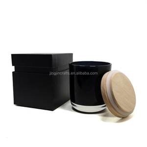 Nero opaco <span class=keywords><strong>bianco</strong></span> supporto di candela di vetro con coperchio <span class=keywords><strong>in</strong></span> <span class=keywords><strong>legno</strong></span>/candela vaso di vetro 300ml 500ml - Product Image 4