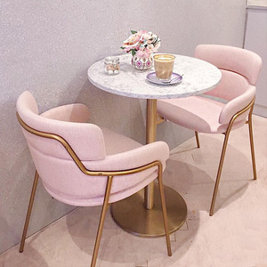 Silla de Brazos Rosa Simple con Estructura de Hierro, Mesa de Centro con Cojín y Combinación de Silla y Mesa de Comedor - Product Image 1