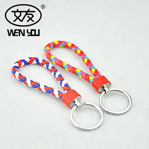 Các Nhà Sản Xuất Bán Buôn Bện Dây Thừng Da Keyring Kẽm Hợp Kim Dây Đeo Da Dệt Keychain Cho Phụ Nữ Phụ Kiện