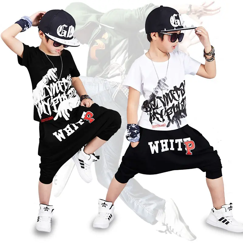 2pcs Children's wear Jazz Hip Hop kids dance performance costumes boys summer short-sleeved performance suit