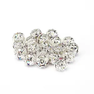Nice 8ミリメートルCrystal AB Aurore Boreale Color Metal Style #1 Crystal Rhinestone Ball Shape Spacer Beads Silver Plated 20個Per Bag