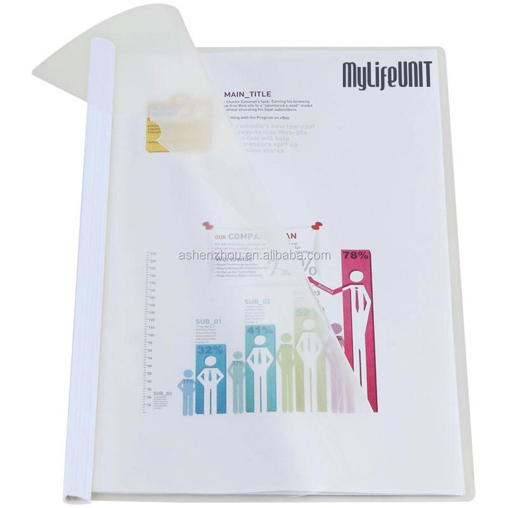 Best quality custom size waterproof decorative report cover PVC spine bar plastic sliding binder file