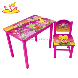 2018 Wholesale new wooden cartoon table and chairs pink wooden cartoon table and chairs girls cartoon table and chairs W08G200