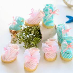राजकुमारी धारीदार bowknot पालतू कुत्ते पंजा जूता सर्दियों छोटा कुत्ता जूते - Product Image 1