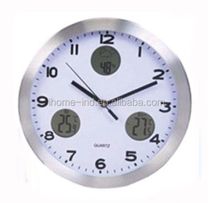 14 ''nhôm Đồng hồ treo tường với Nhiệt kế kỹ thuật số và ẩm kế thạch anh Analog phòng khách một mặt Sáng Tạo 1 * AA pin - Product Image 4