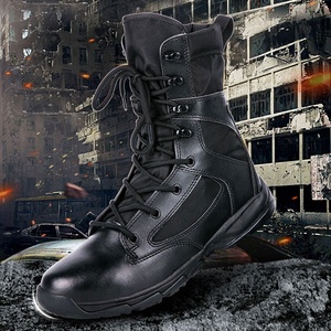<span class=keywords><strong>Bottes</strong></span> tactiques super légères pour l'entraînement de randonnée en plein air Semelle extérieure en caoutchouc à fermeture éclair en <span class=keywords><strong>cuir</strong></span> <span class=keywords><strong>noir</strong></span> pour les saisons d'été et d'hiver - Product Image 2