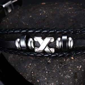 <span class=keywords><strong>Bracciale</strong></span> alla Moda con Simbolo X, <span class=keywords><strong>Intrecciato</strong></span> in Pelle Multistrato, Nero, Trendy per <span class=keywords><strong>Uomo</strong></span>, Ideale per Anniversari - Product Image 5