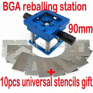 Kit de rebondissement BGA bleu 90x90mm, station de rebondissement BGA avec tige à main, cadeau de 10 pièces, pochoir universel BGA, livraison gratuite,